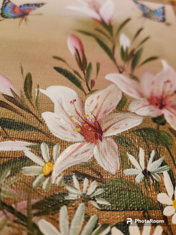 Butterflies with Lilies Signed Artwork 12"x 14" gallery