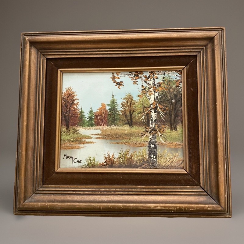Vntg Framed Landscape Painting River Forest Water Signed 14” X 16” Original