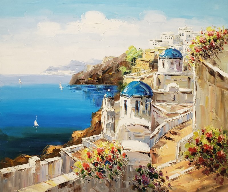 Santorini #3D-1, 20×24, 100% Hand Painted Oil Painting on Canvas