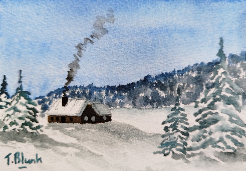 ORIGINAL WATERCOLOUR – Winter Landscape.