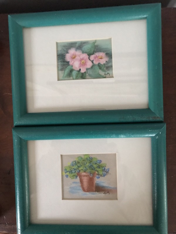 2 Hand Crafted Original Floral Watercolors Signed Matted & Framed Art Work