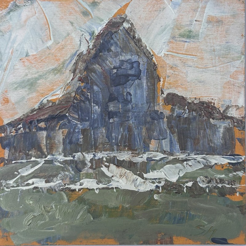 Original Barn Painting on Wood Panel 4×4 Signed
