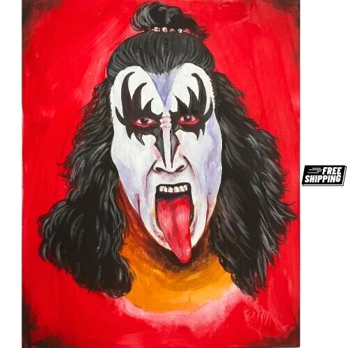 KISS BAND Music Rock ORIGINAL Medium Size Art Card Hand Made Banner Painting NEW