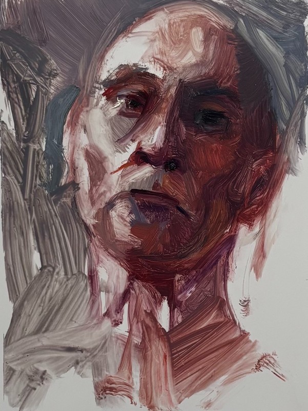Bald man portrait in oil original figurative artwork by living artist 6″x4″