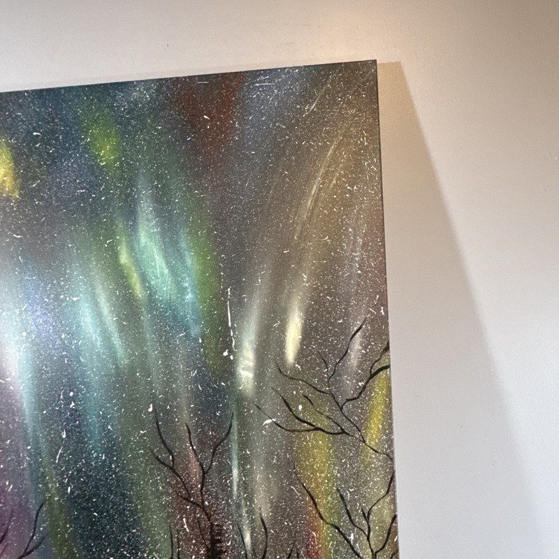Northern Lights Aurora Waterfall Tree acrylic painting canvas OG artist 24x48 gallery