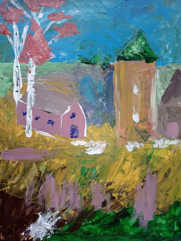 Impressionism/Expressionism  Farm Scene  11x14 Handmade Signed Colorful Painting