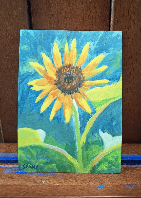 ACEO Original Painting Sunflower Acrylic Floral Art Miniature OOAK Handmade