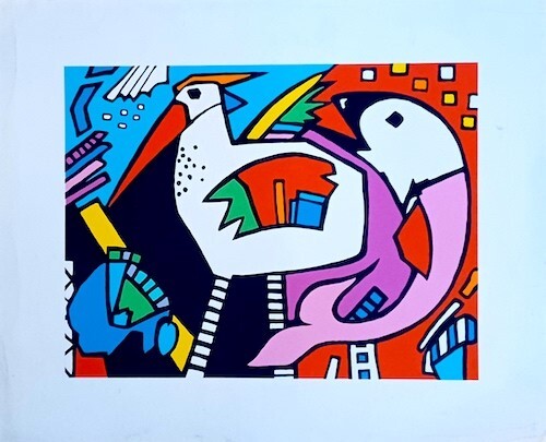 Outsider silkscreen print by Dutch Outsider artist Hans Verschoor