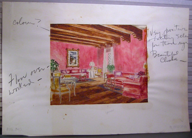 1930s Watercolor Room Interior Design Original Student Rendering Signed