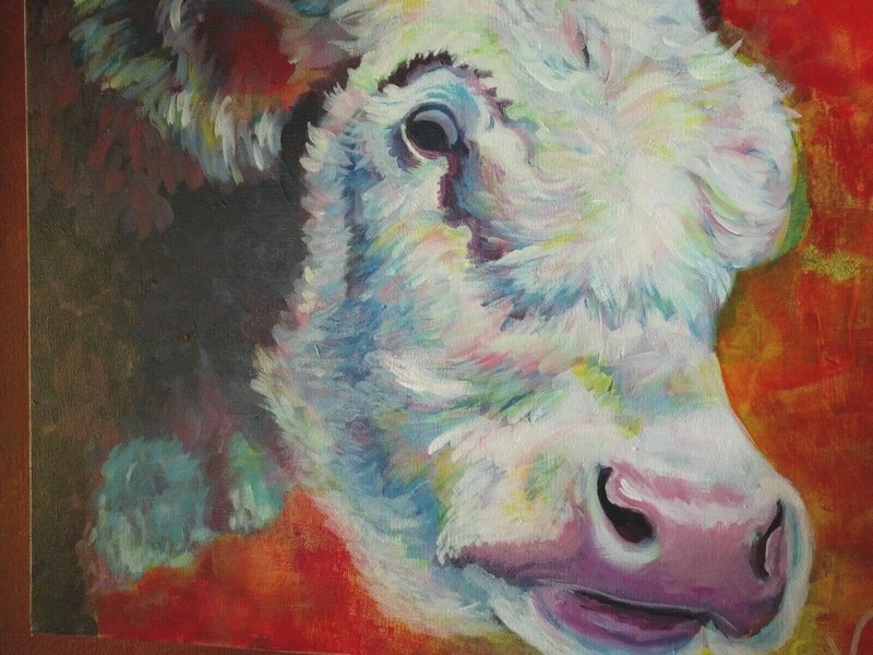 Acrylic painting of a cow on high quality canvas 20" x 16" x 1.5" gallery