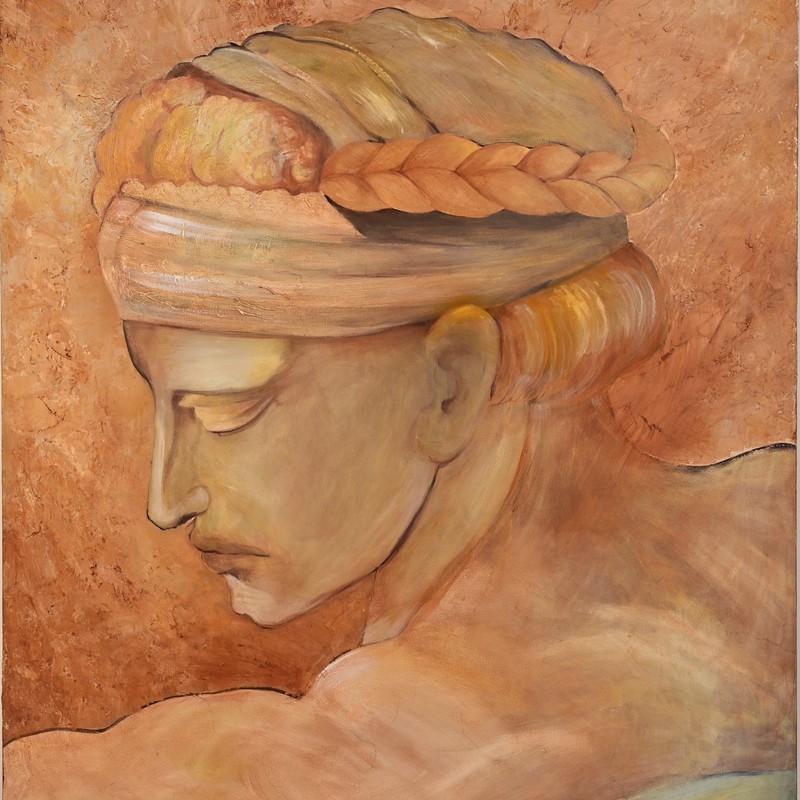 VIOLET OAKLEY Original Vintage Signed Michaelangelo Fresco Portrait Oil Painting gallery