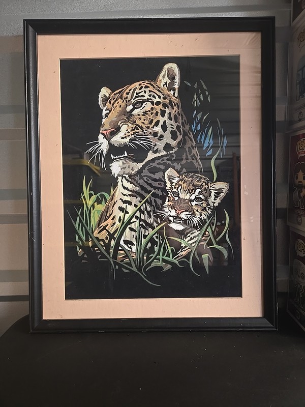 vintage Framed mother & baby Cub leopard/cheetah Wild Animal zoo