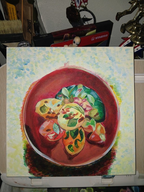 Original OOAK Abstract Acrylic Painting Still Life Food Art on Canvas By Mia M gallery