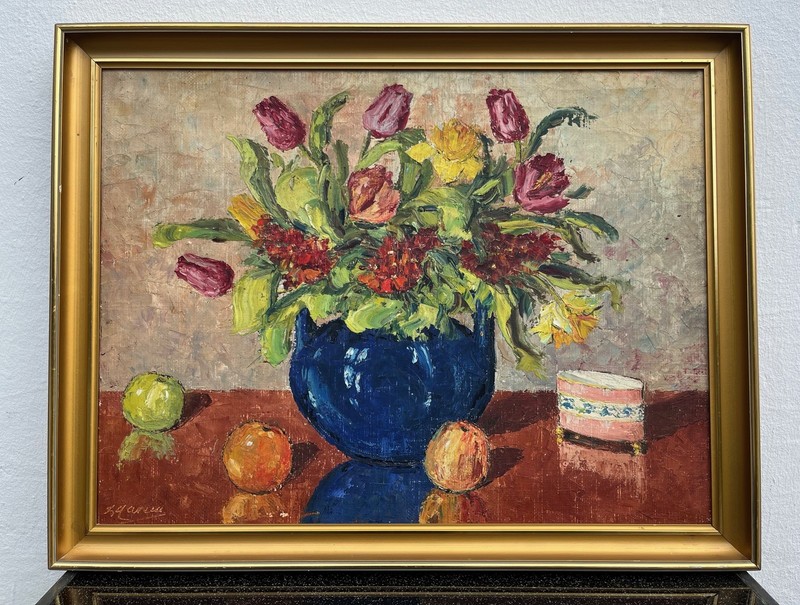 Impressionist Still Life with Spring Flowers and Fruit Oil Painting Antique gallery