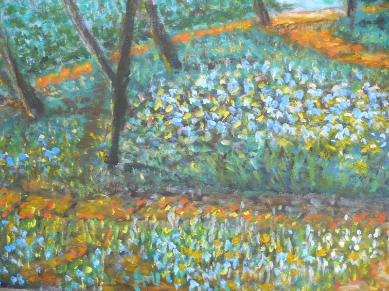 ROBERT WENZEL, VINTAGE MODERN GARDEN FLOWERS FLORAL FIELD IMPRESSIONIST OIL CA gallery