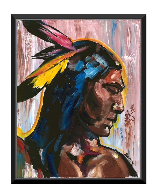 11×14 Original Native American Warrior Painting Western Expressionist Portrait