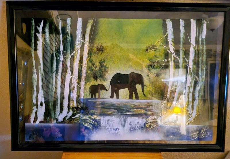 Framed Elephant And Baby Spray Paint Art Original *