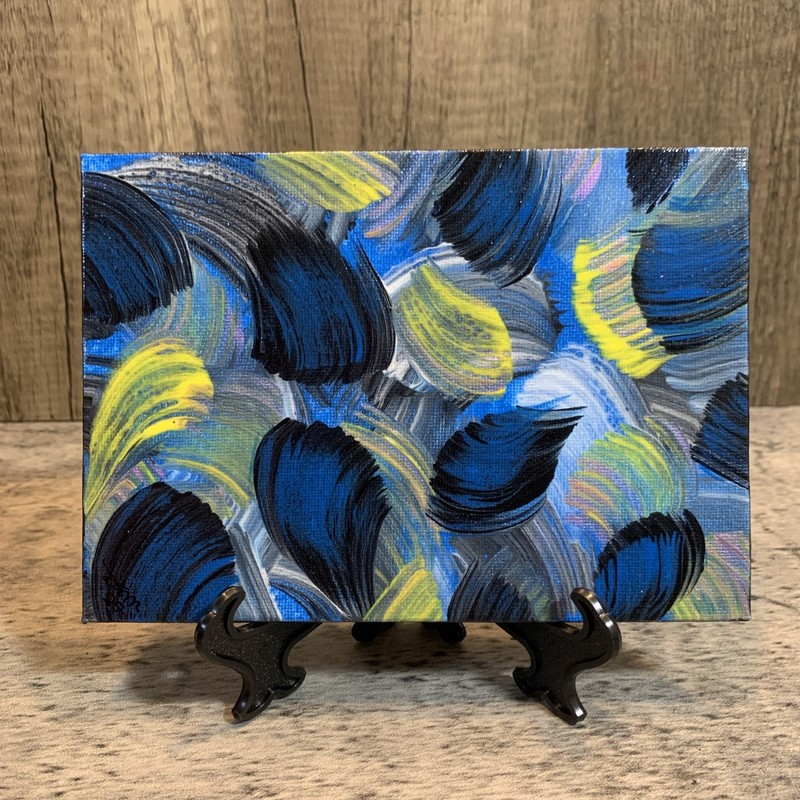 Original 5″ X 7″ Abstract Acrylic Painting On Canvas Panel With Easel