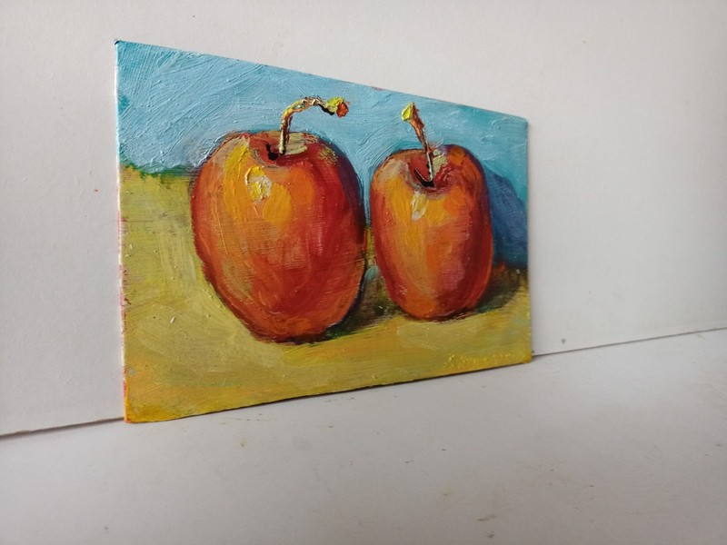 Apples Impasto Painting Original Art Impression Oil Painting 5.5 x 8.6 in gallery