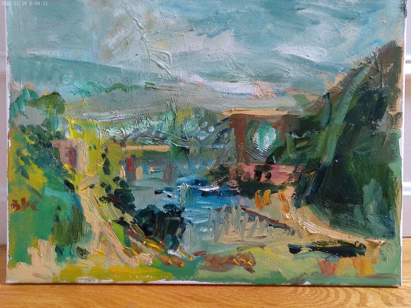 Impressionist Cubism Landscape Oil Painting 16"x20" Canvas Original Signed gallery