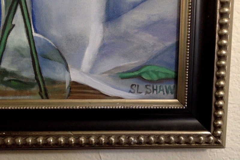 Original Oil Painting Tabby Cat w/ Yellow Roses Framed Signed SL Shaw gallery