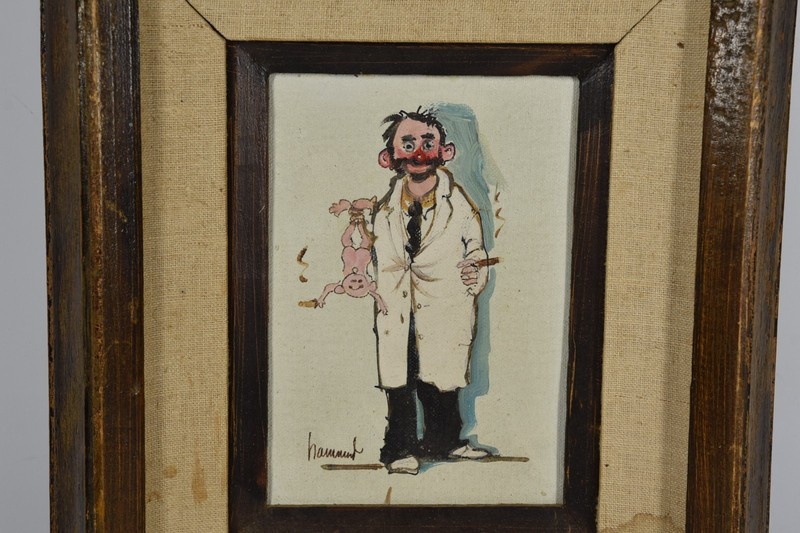 Vintage Clown Doctor DR Original Art Smoking Cigar Delivered Baby MCM Signed gallery