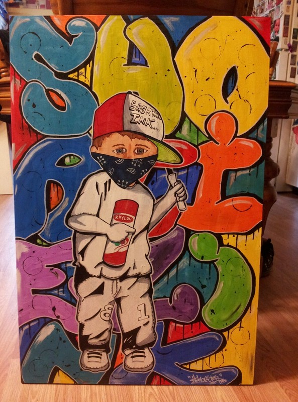 24 x 36 child graffiti artist shortiez ink clear coated