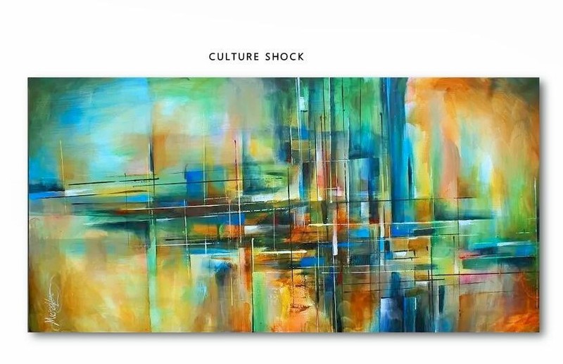 interior art painting green blue earth tones original geometric large Mike Lang