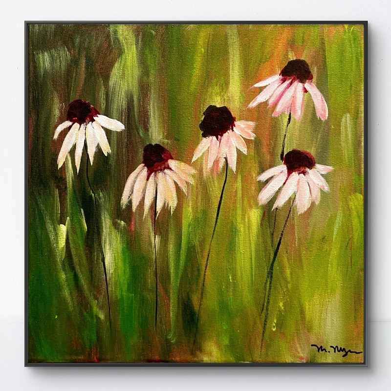 Mary Myers Original Abstract Expressionism 10×10 Light Pink Coneflowers Signed