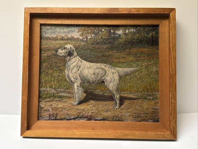 ANTIQUE DOG LANDSCAPE PAINTING AMERICAN IMPRESSIONIST VICTOR NICKOL CALIFORNIA gallery