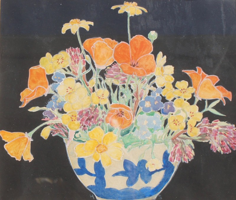 RARE BERKELEY CALIFORNIA ARTS & CRAFTS PERIOD WATERCOLOR BY HENRY S. SWASEY gallery