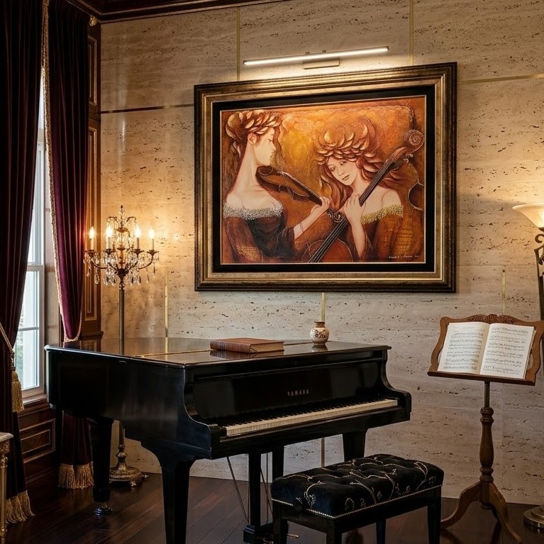 Charles Lee Cello & Violin Duet Painting Titled Classical Music 60″ X 48″
