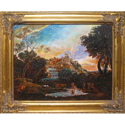 Untitled (Greek Ruins w/ Figures) Framed Oil Painting 20 1/2″x24 1/2″