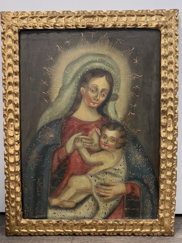 Virgen de la Leche (Nursing Virgin) Framed Oil on Canvas 24” x 30”