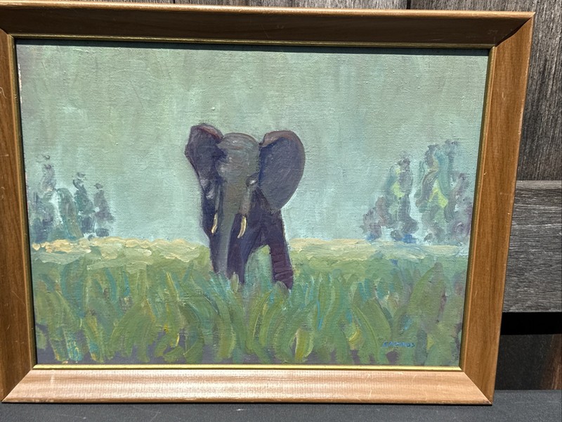 Vintage Impressionist Landscape W/ Elephant Oil Painting Signed Campos gallery