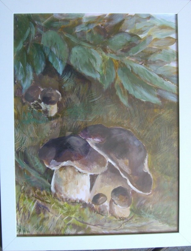 Cyrillic Designates Porcini Oil Painting Illegibly Designated Antique