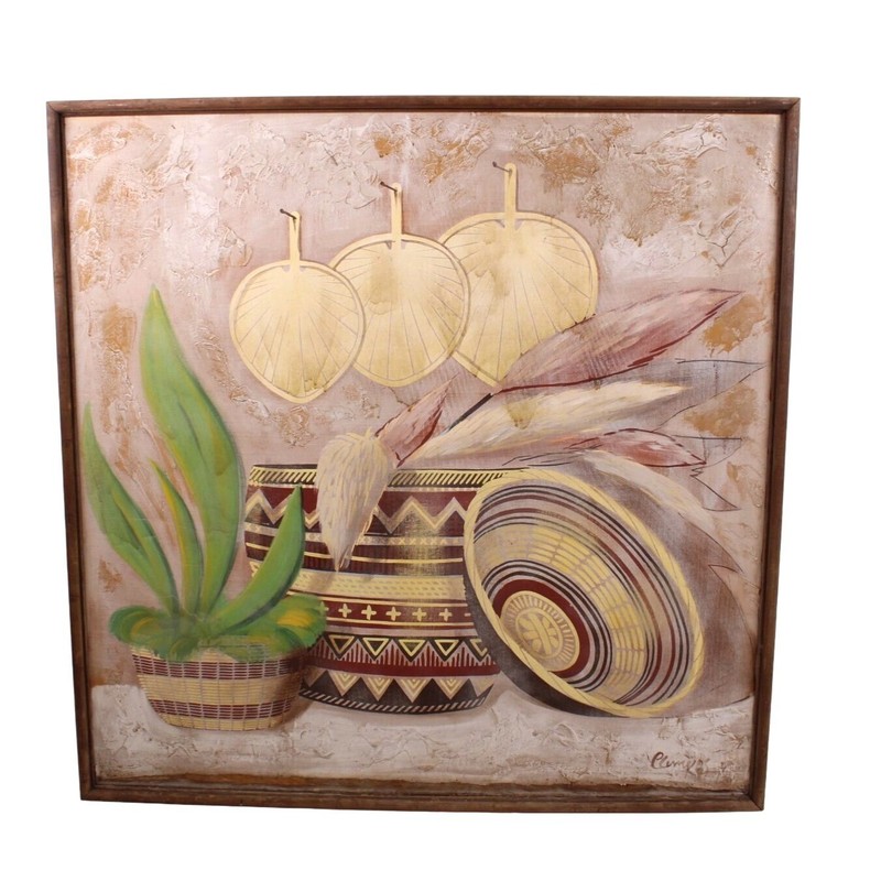 Mid Century South Western Still Life Oil Painting Basket Scene Signed Illegible