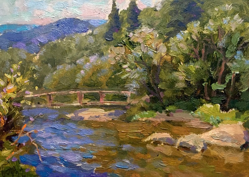 Oil Painting Bridge Over River Batrakov V. Unframe Original Decor Art nAAA2561