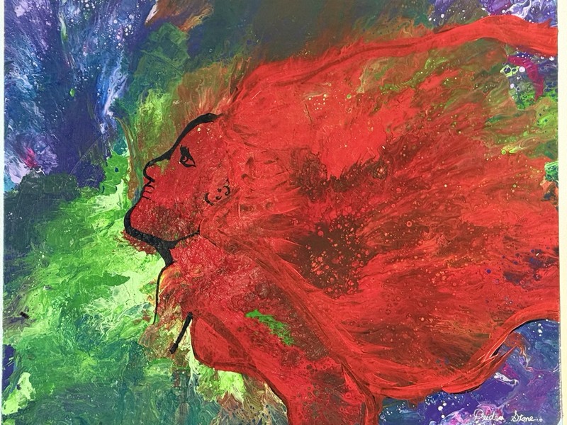 Ruby Lady Acrylic Painting Signed By The Artist 24” x 28”x 1.75”