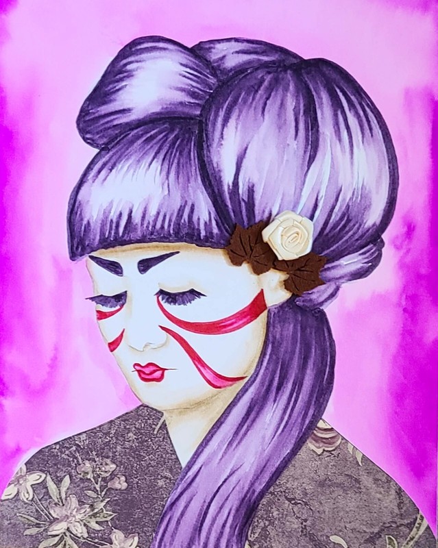 8×10 Original Kabuki Watercolor and Ink – Japan Beauty Portrait Mixed Media