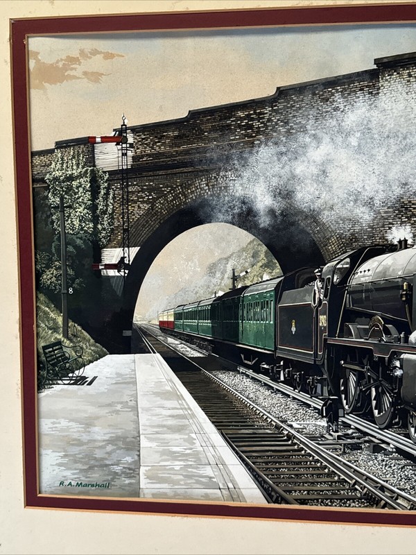 VINTAGE TRAIN PAINTING RAILROAD REALISTIC REALISM ILLUSTRATION ORIGINAL MARSHALL gallery