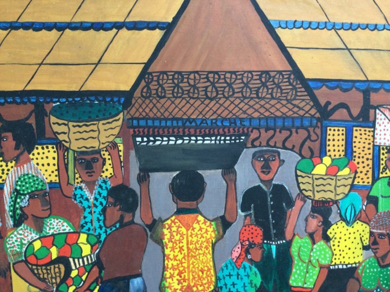 Great VINTAGE Cap-Hatien Haiti Hatian 22 3/4” X 20” Painting by Fritz Salvaut. gallery