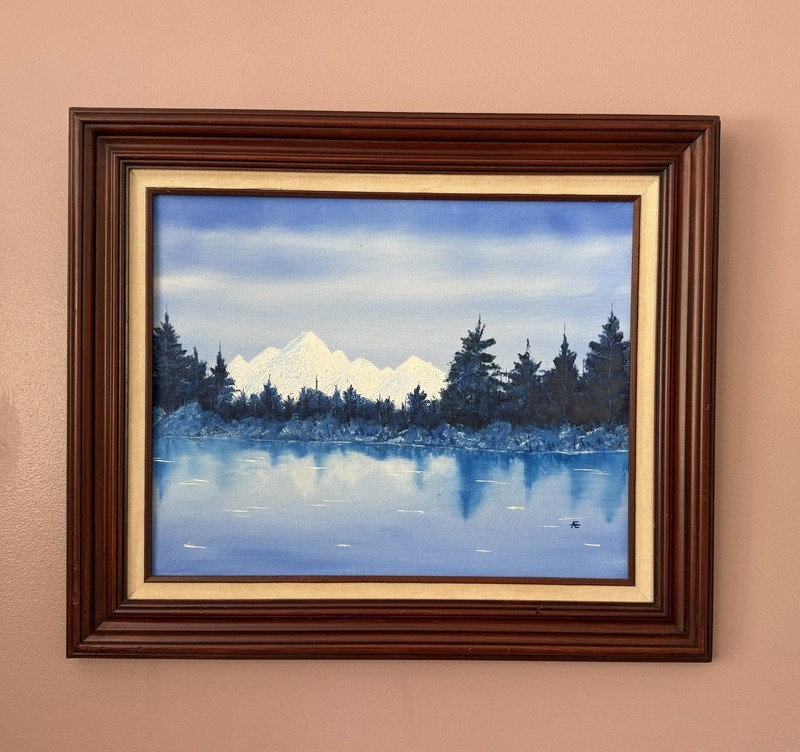 Vintage ORIGINAL Blue Mountains SIGNED Large Lake Landscape FRAMED gallery