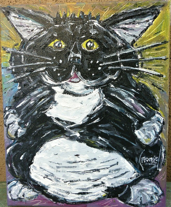 THAT FAT CAT pet funny NEW original 8×10 canvas oil painting WOW signed Crowell