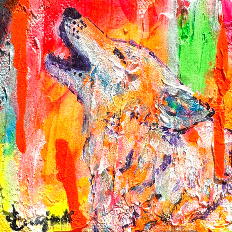 Guajardo Original Art: Wolf Howl 4X4 Canvas Signed Home Decor
