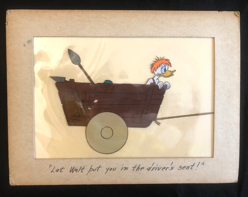 ORIGINAL Walt Disney Donald Duck cell vinyl Celluloid Drawing ART OOAK w writing