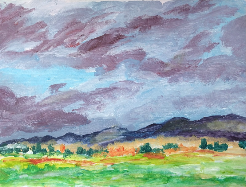 Modern 8.5×11 Painting Mountains Sky Original Acrylic Signed Paper Art BACH