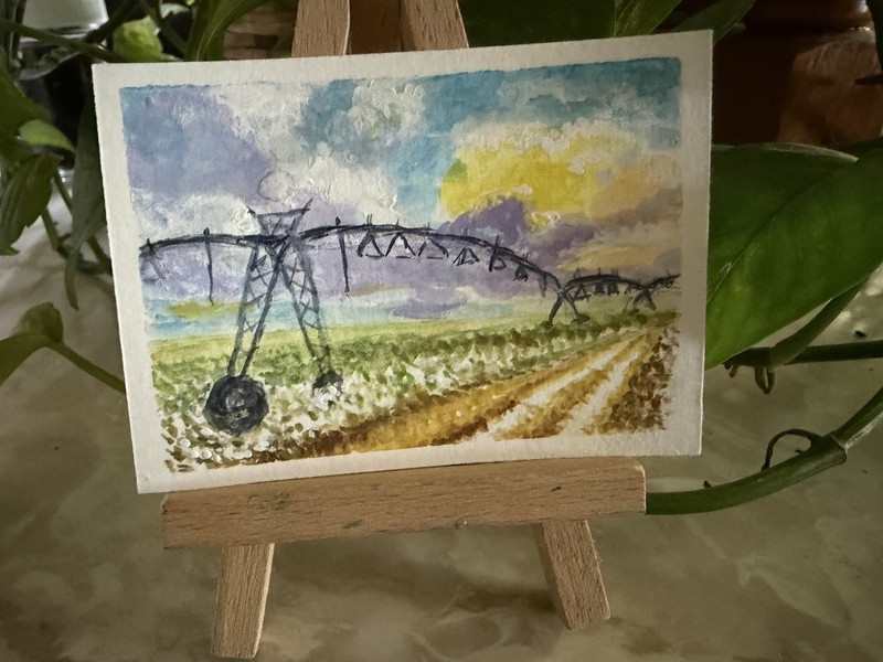 Original ACEO Watercolor Landscape “Farm Road”2.5”x 3.5” by Pamela Long