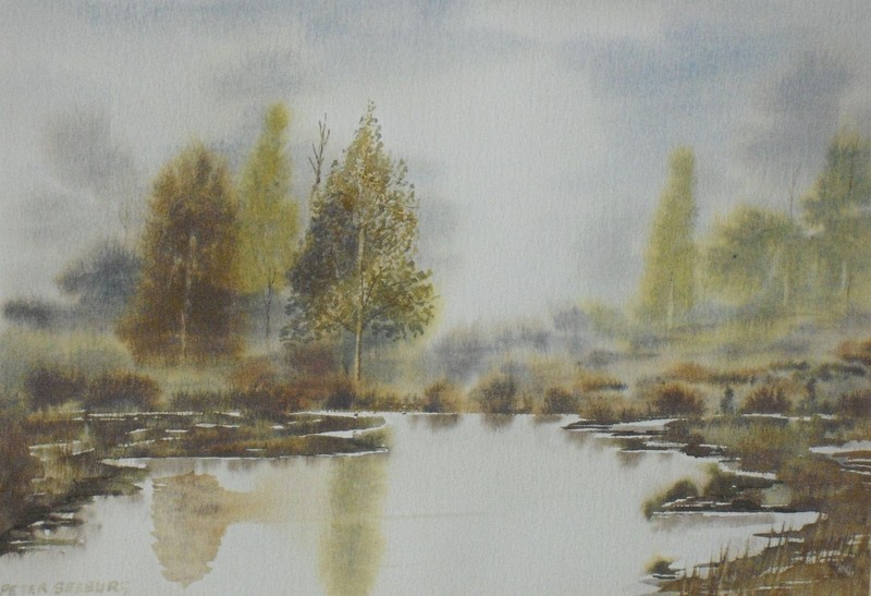 PETER SEEBURG A PAIR WATERCOLOURS MEANDERING RIVER AND FARMSTEAD c1980s