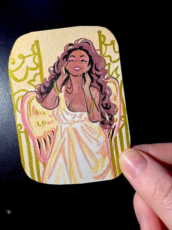 ACEO Original Pinup Angel In Heaven Acrylic on Paper 2.5x3.5 by BrieMcDoodles gallery